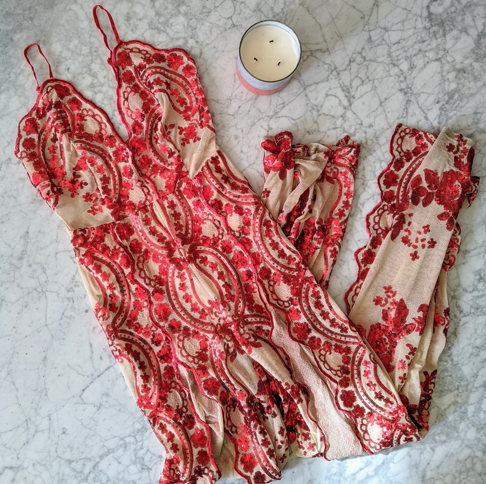 Banjul Red Sequin Jumpsuit